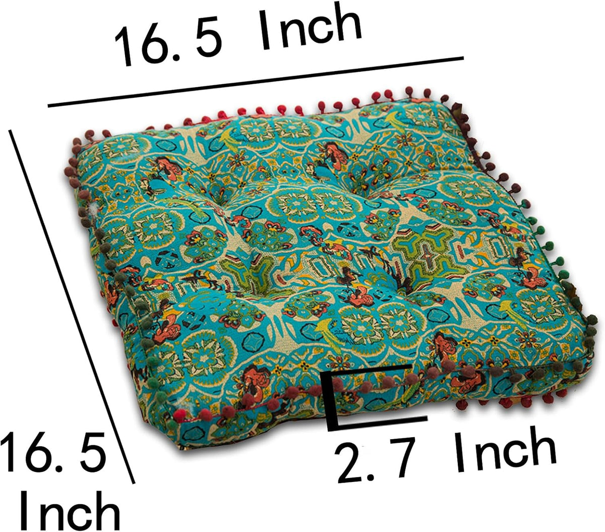 ELEFOCUS Blue Bohemian Seat Cushion,Indoor Boho Chair Cushions for Dining Chairs,Square Chair Pad,Decorative Seat Cushions for Kitchen Chairs (Blue Square A 16X16)