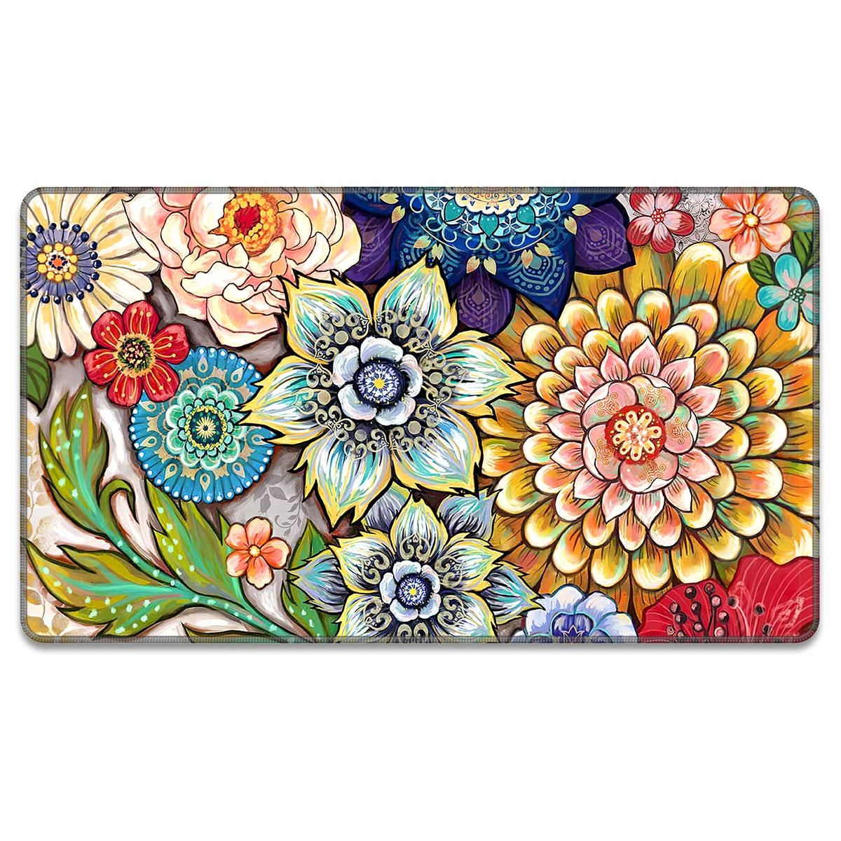 Rnivvi Front Door Mat, 30"x17" Cute Flower Theme Indoor Outdoor Welcome Mat, Heavy Duty Low Profile Anti-Slip Entryway Rug for Home Entrance, Floor, Patio Entry, Mud Room, Mandala Floral