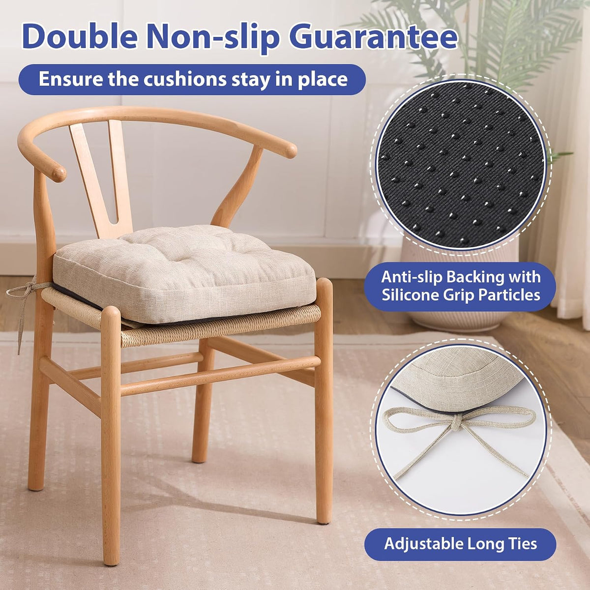 IASEAHK Memory Foam Dining Chair Cushions, Beige, 16.5"x16.5"x3.5"