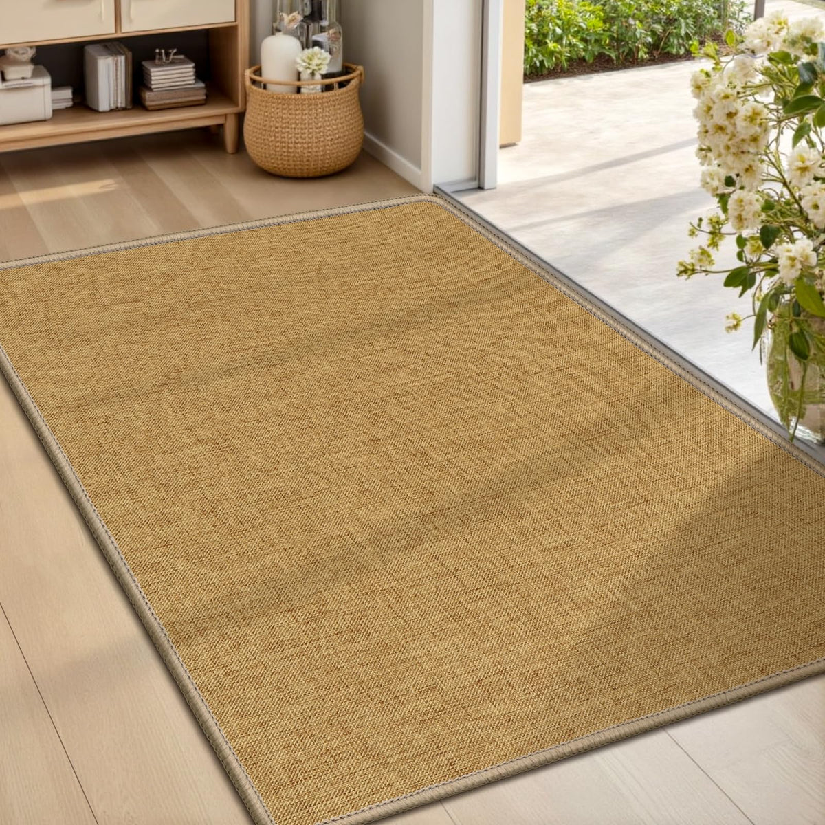 LEKEEPGO Ultra Thin Indoor Door Mat 17"x29", Non Slip Door Mat, Khaki
