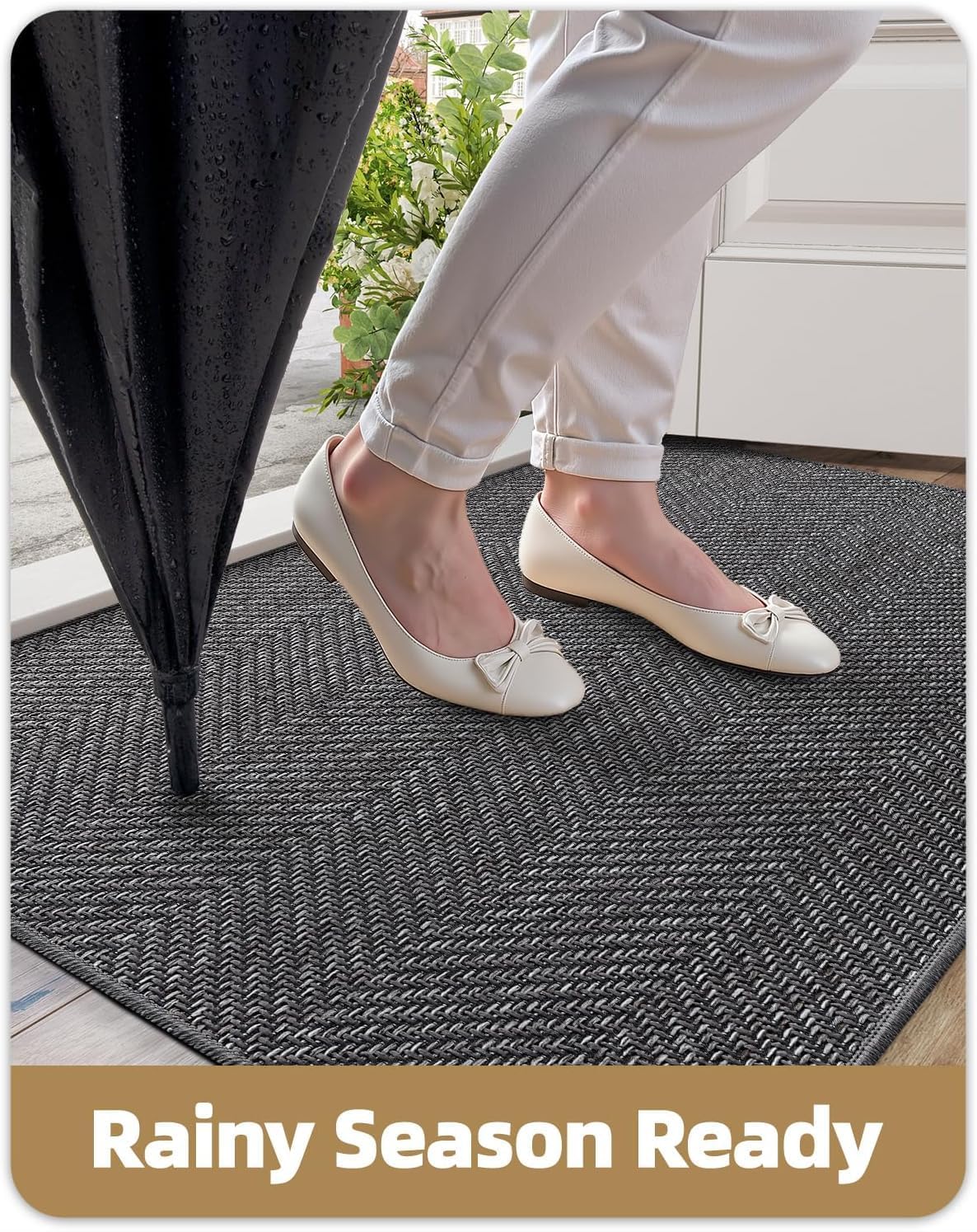 Color&Geometry Ultra Thin Indoor Door Mat 24"x36"Entrance Mat,Charcoal Grey