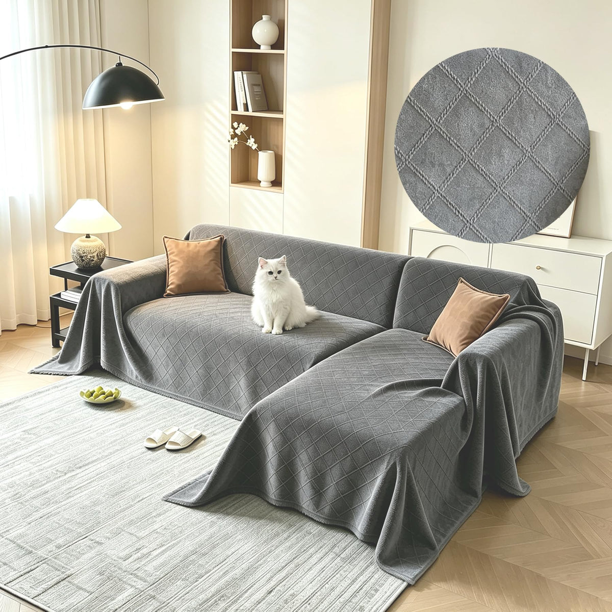 2 Pieces, Couch Cover for Sectional L Shaped, Chevron, White