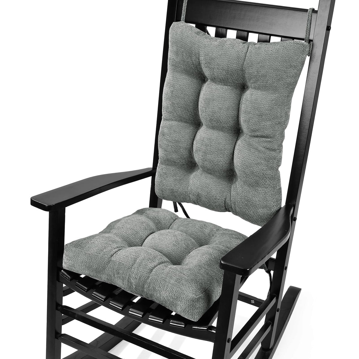 Rocking Chair Cushion for Elderly Sitting, Back Pillow & Seat Cushion with Ties, Luxury Chenille Fabric Non-Slip Chair Pad for Rocker, Champagne, 21.6x17x2/ 17x17x3