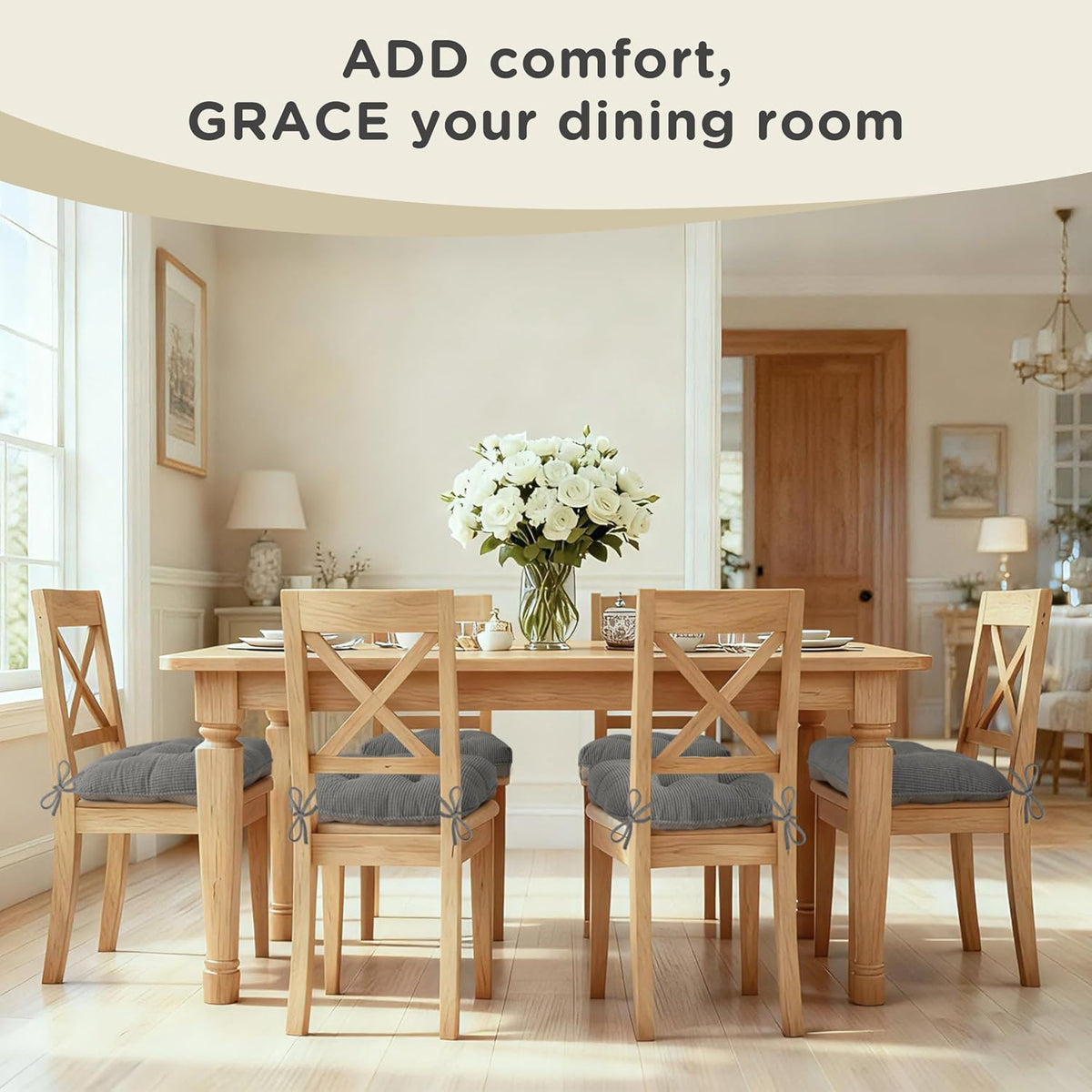 AddGrace Dining Chair Cushions Set of 4 Non-Slip 18"x16"x3" Grey