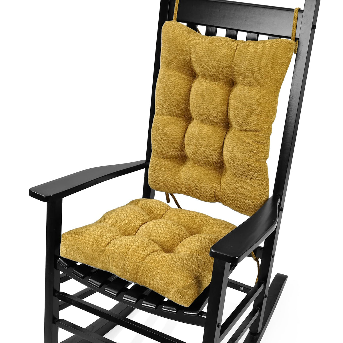 Rocking Chair Cushion for Elderly Sitting, Back Pillow & Seat Cushion with Ties, Luxury Chenille Fabric Non-Slip Chair Pad for Rocker, Champagne, 21.6x17x2/ 17x17x3