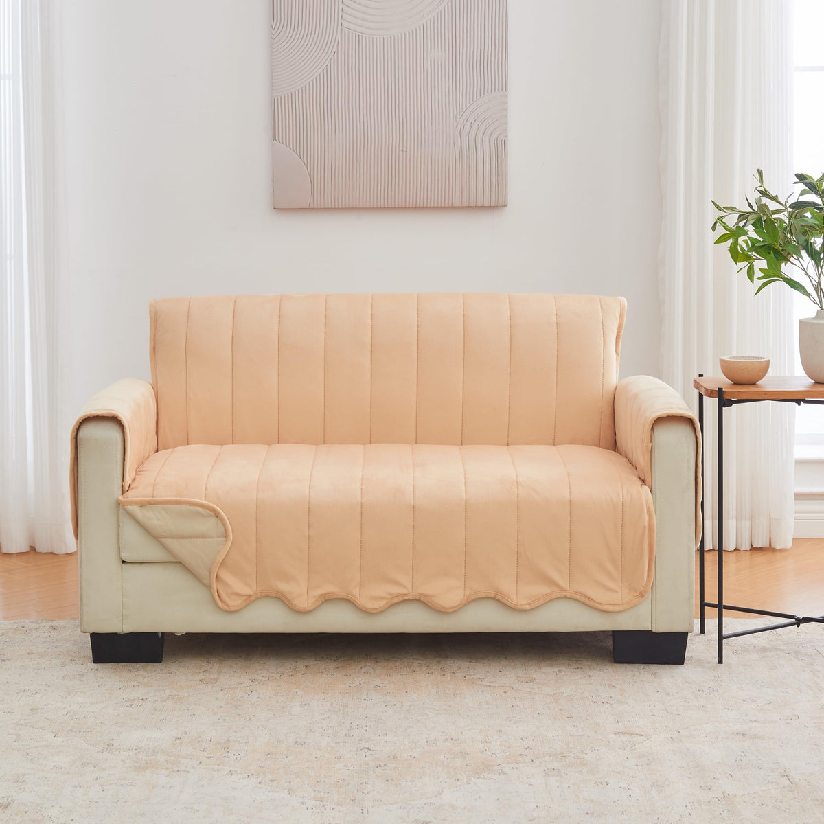 Great Bay Home Reversible Patchwork Sofa Cover - Washable Slipcover Furniture Protector with Elastic Straps - Perfect for Kids & Pets - Box-Stitched Detail (Taupe)