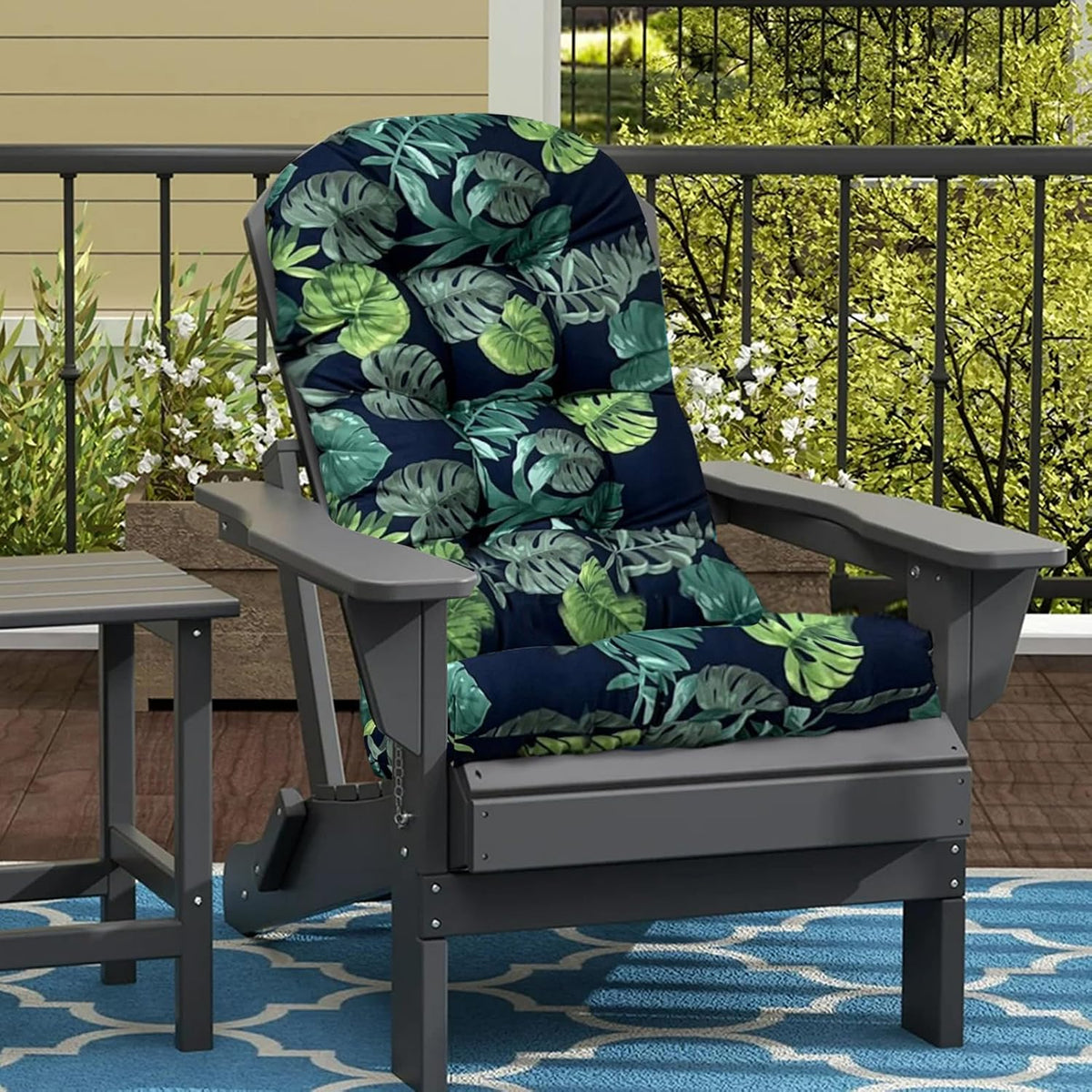 Outdoor Adirondack Chair Cushion Floral One-Pieces Thicked Patio Cushions for Adirondack Chair Waterproof Round Corner High Back Seat Cushions, Green Printing 44"*20"