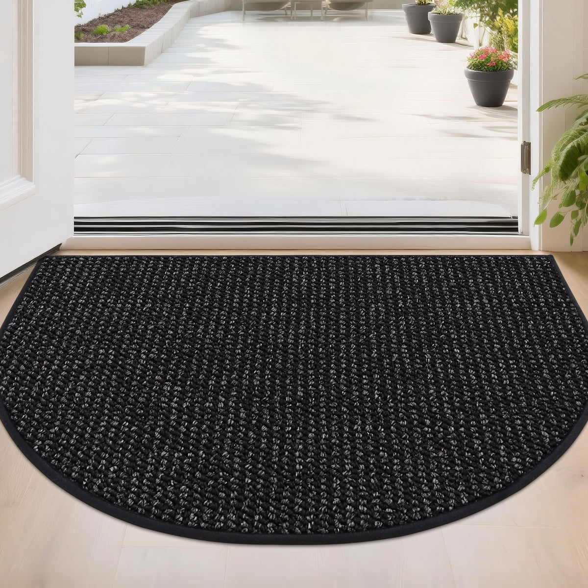 BEQHAUSE Dirt Trapper Door Mat 17" x 30" Half Circle Non Slip Rugs, Taupe