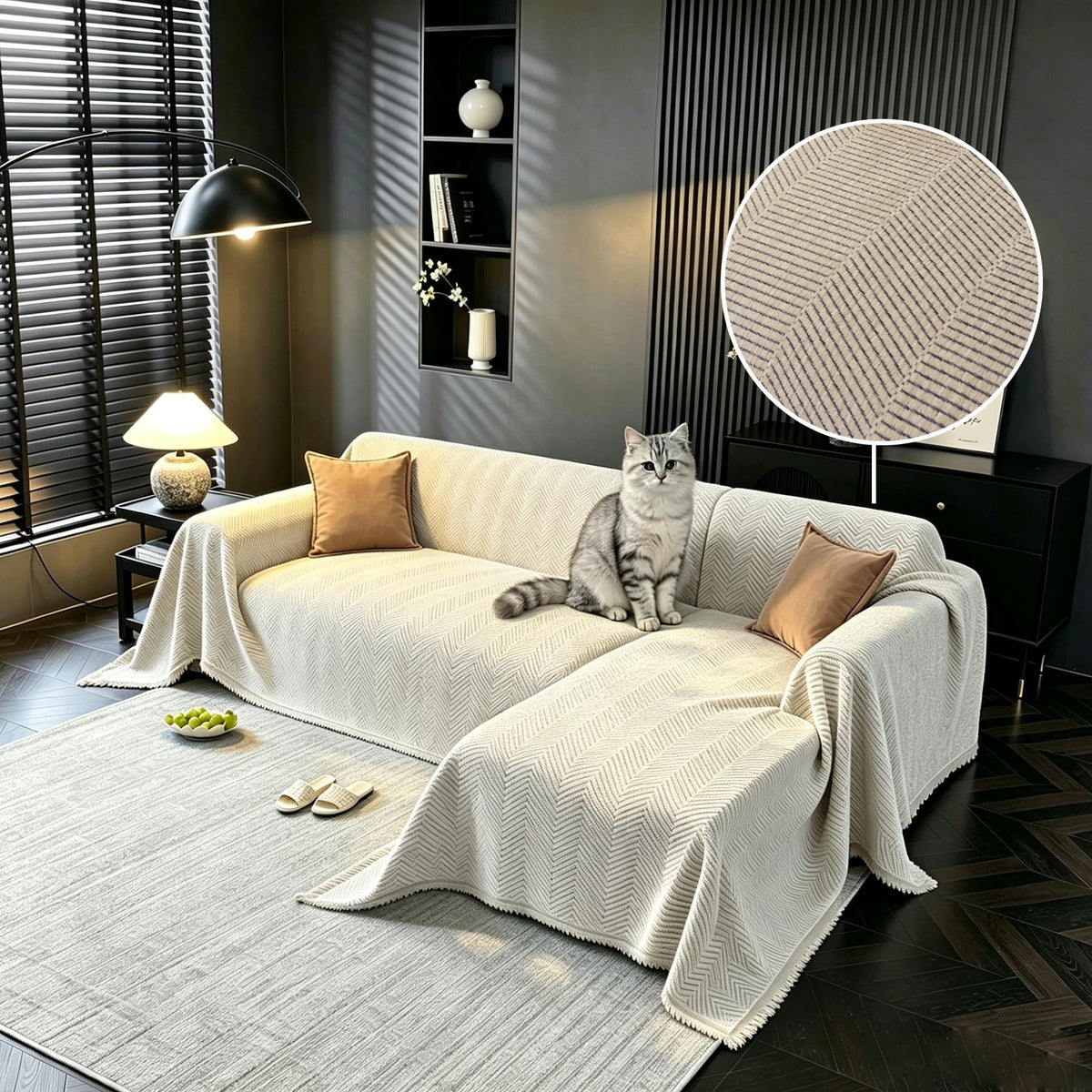 2 Pieces, Couch Cover for Sectional L Shaped, Chevron, White
