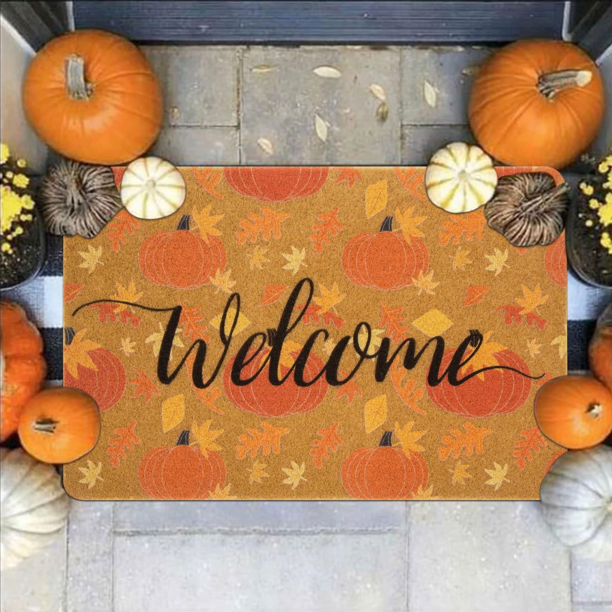 Hello-Pumpkin-Welcome-Doormat Fall-Indoor-Outdoor-Non-Slip-Door-Mat 17"x29"
