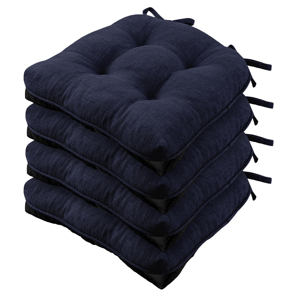 Wellsin Chair Cushions for Dining Chairs, Non-Slip Kitchen Chair Pads with Ties, Tufted Shredded Foam Kitchen Chair Cushions Set of 4, 15.5" X 15.5", Black