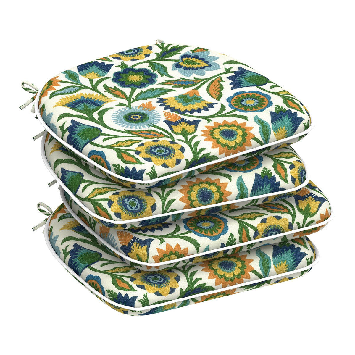 DYTXIII Set of 4 Outdoor Chair Cushions with Ties,Water Repellent Patio Chair Pads 17"x 16" for Outdoor Furniture,Round Corner Seat Cushions for Garden Yard Kitchen Paisley Multi