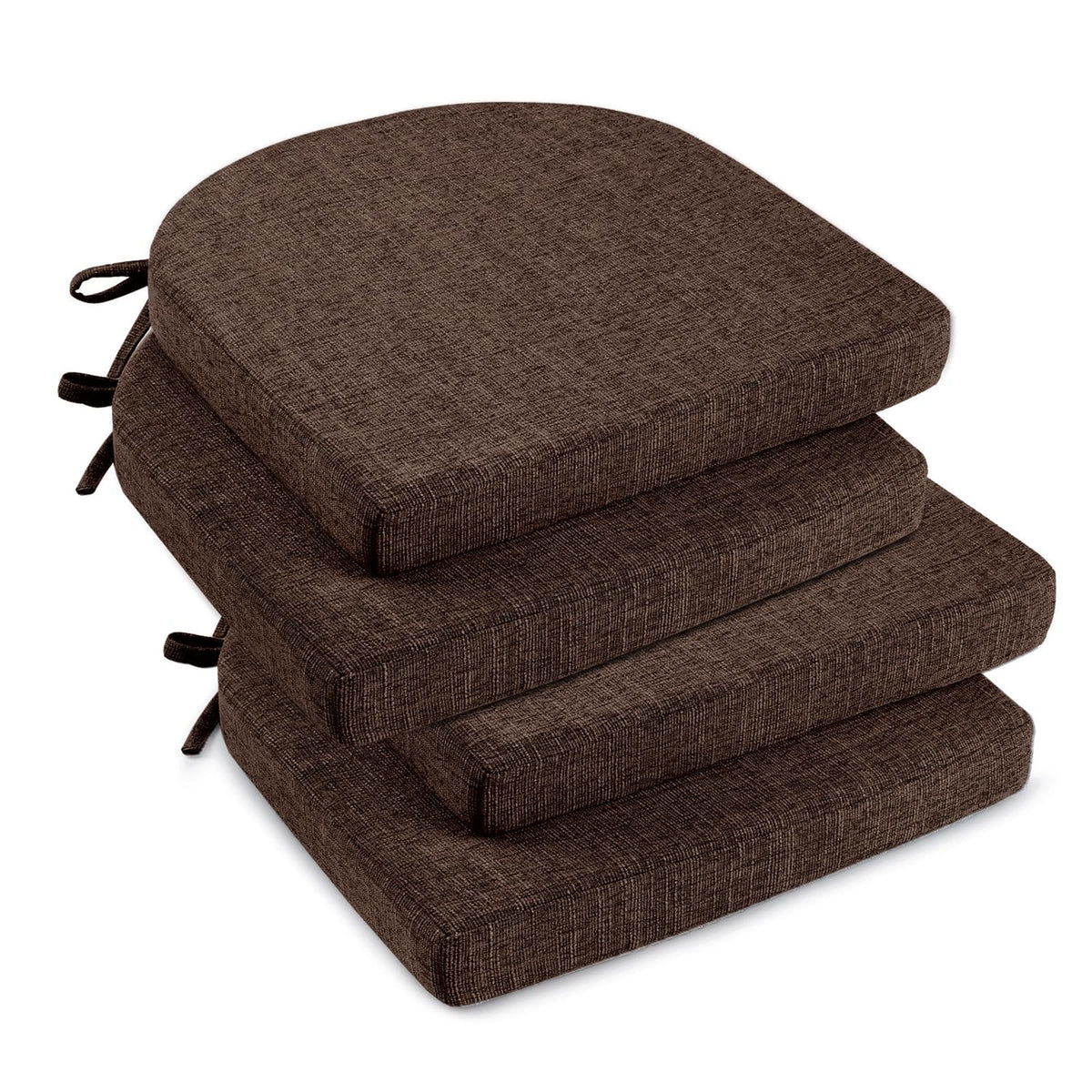 downluxe Indoor Chair Cushions for Dining Chairs, Soft and Comfortable Textured Foam Kitchen Chair Pads with Ties and Non-Slip Backing, 16" x 16" x 2", Red, 4 Pack