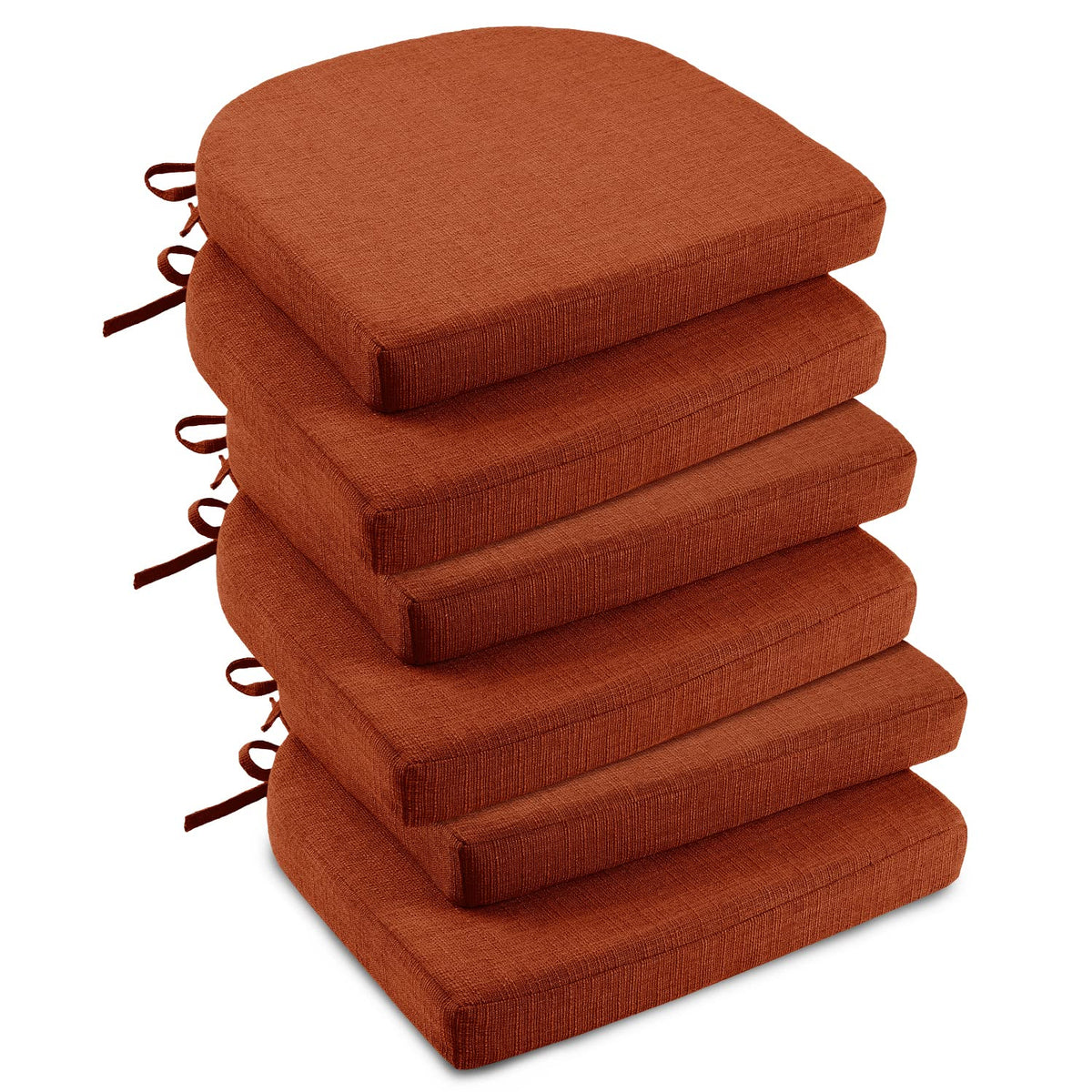 downluxe Indoor Chair Cushions for Dining Chairs, Soft and Comfortable Textured Foam Kitchen Chair Pads with Ties and Non-Slip Backing, 16" x 16" x 2", Red, 4 Pack