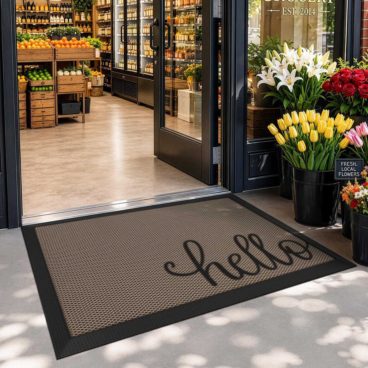 LUMI Outside Welcome Door Mat 24x36, Non-Slip Durable Rubber Easy Clean