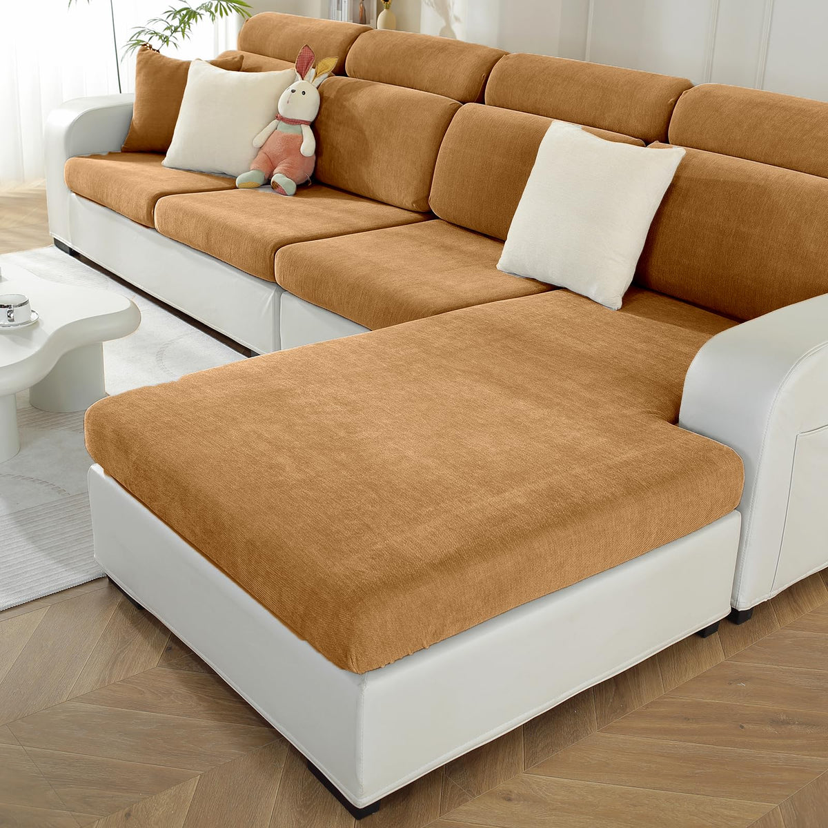 WEYOND Couch Cushion Covers L Shaped Sectional, 3PC Seat Covers, Light Grey