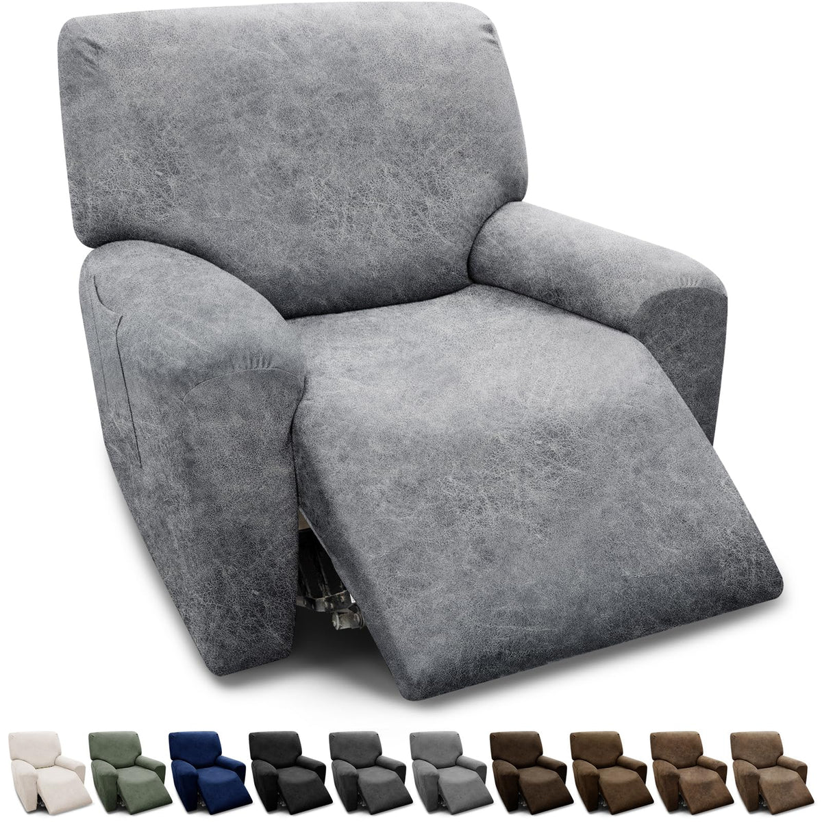 Couch Cover Leather Look 3 Seater Couch Sofa Cover 1-Piece Sofa Slipcover Stretch Furniture Protector with Elastic Bottom & Pockets(Sofa, Coffee)
