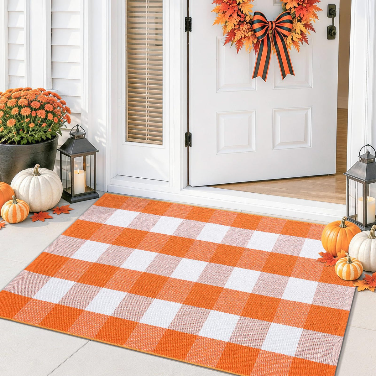 Smiry Black and White Striped Entryway Rug, Front Door Mat and Porch Decor