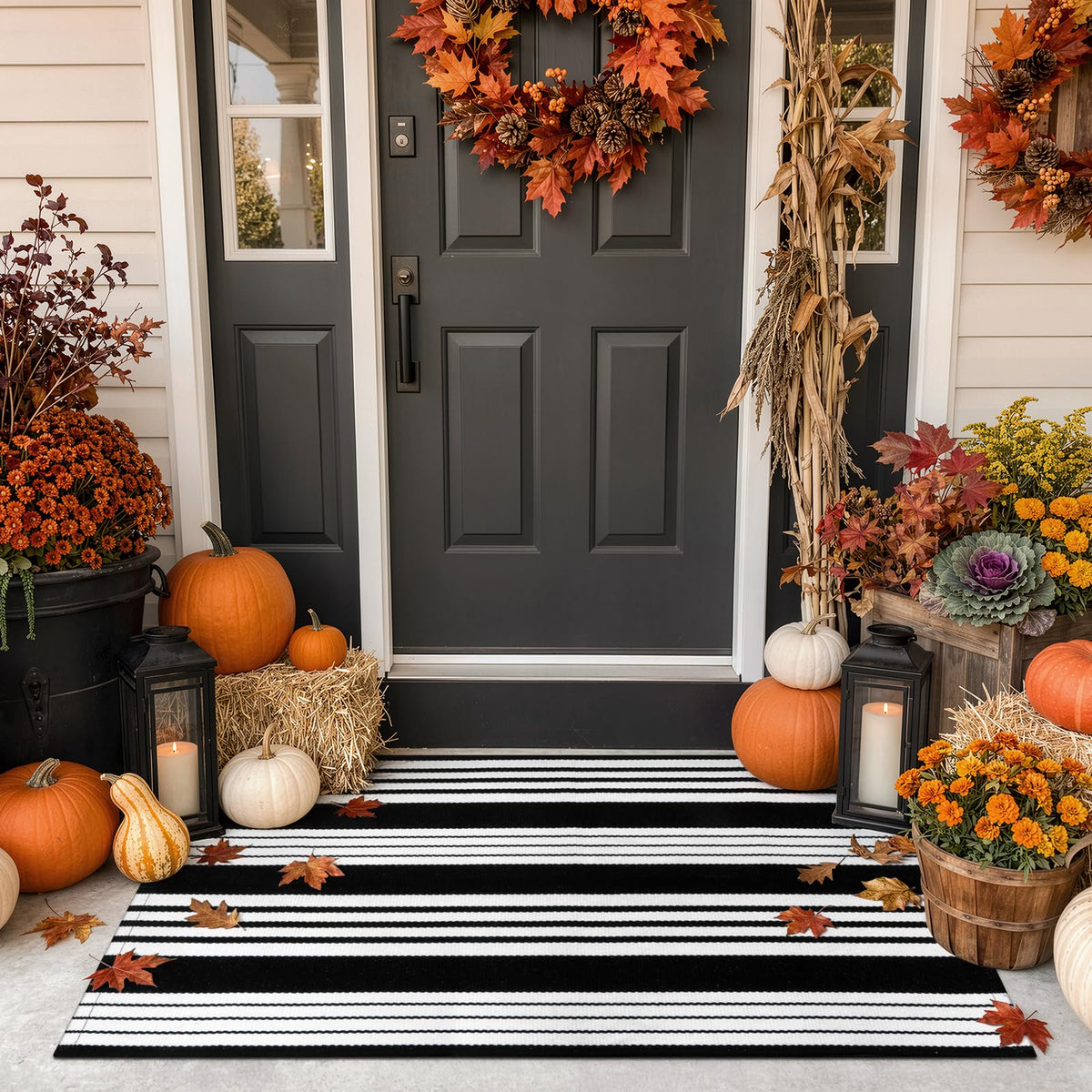 OJIA Front Door Mat 24"x51", Striped Porch Rug Outdoor Door Mat Fall Decor