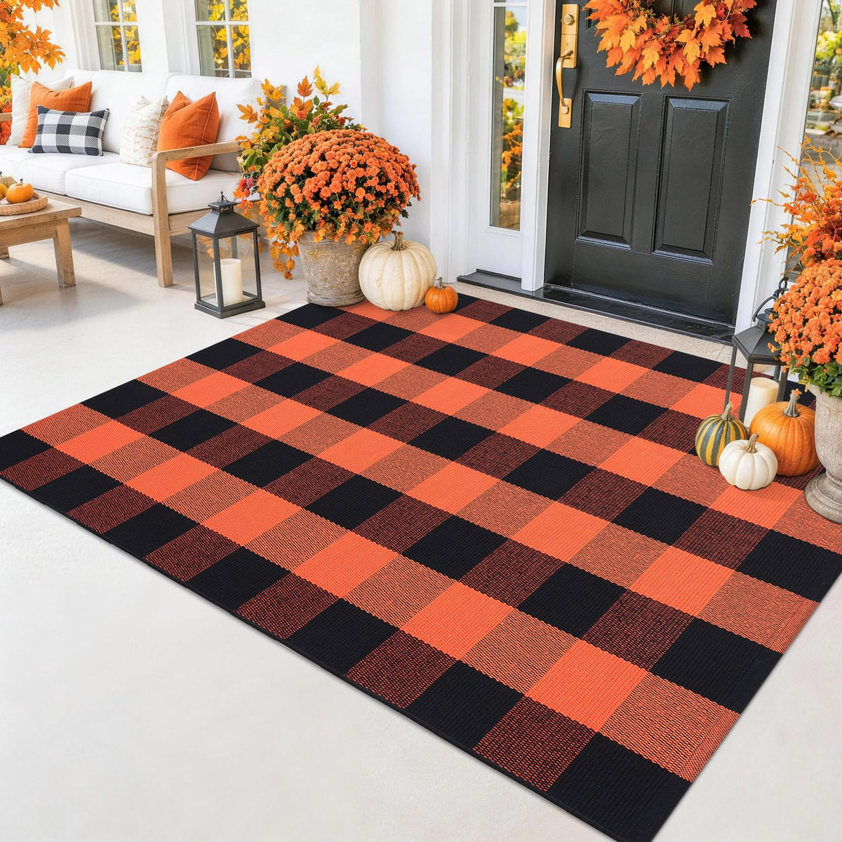 Smiry Black and White Striped Entryway Rug, Front Door Mat and Porch Decor