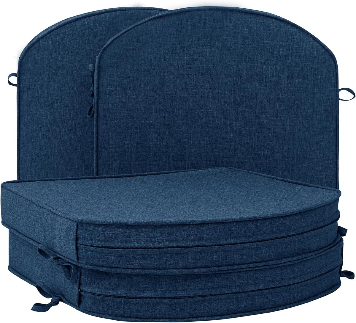 Outdoor Chair Cushions, Fade-Resistant & Water-Resistant, D Shaped Patio Furniture Seat Chair Pads Replacement with Ties, Non-Slip Bottom, Removable Cover, Set of 2, 17 x 16 Inch, Natural