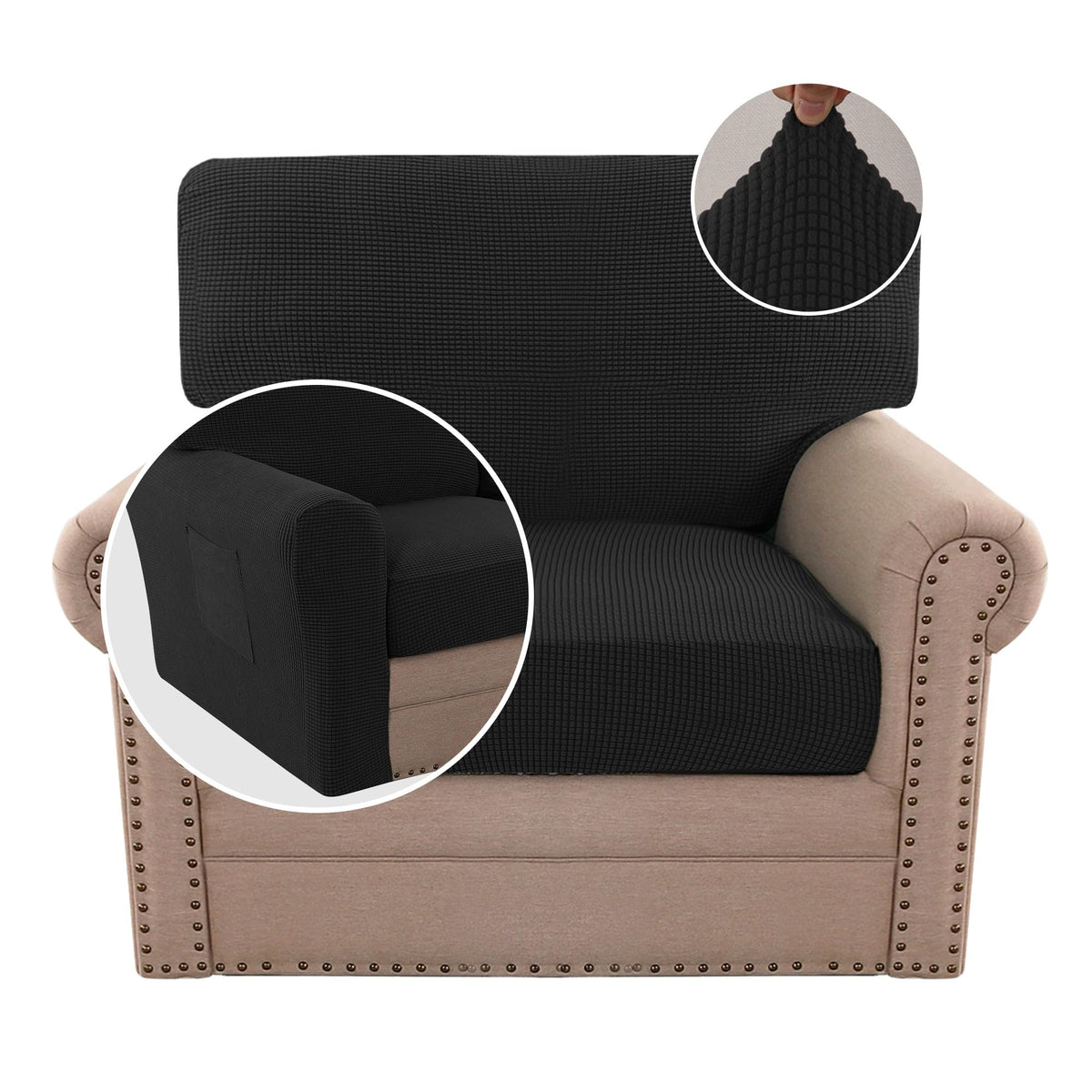 H.VERSAILTEX Multi-Pieces Sofa Covers Stretch Couch Covers Form Fitted Seats and Back Cushions Covers (3 Seat Covers Plus 3 Back Cusion Covers, Bonus 2 Armrest Covers), Sand