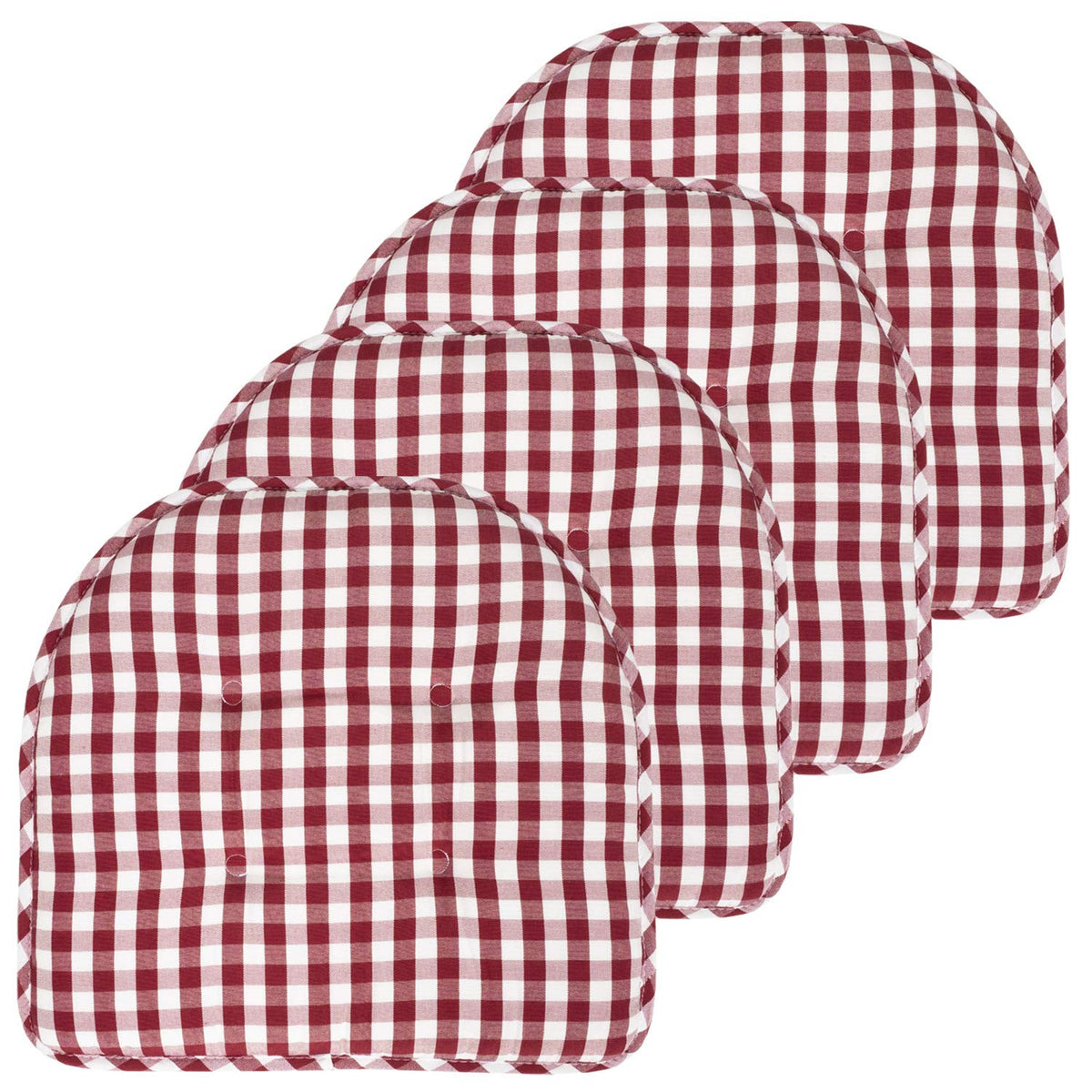 Sweet Home Collection Chair Cushion Memory Foam Pads Tufted Slip Non Skid Rubber Back U-Shaped 17" x 16" Seat Cover, 6 Pack, Checkered Taupe/White