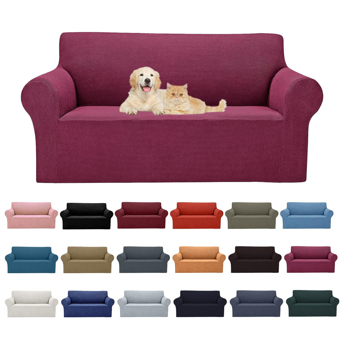 Cupuamon 2026 New Stretch Sofa Slipcovers Couch Cover for 3 Cushion Furniture Protector Sofa Covers with Elastic Bottom Jacquard Fabric Small Checks for Pets, Kids -Sofa, Black