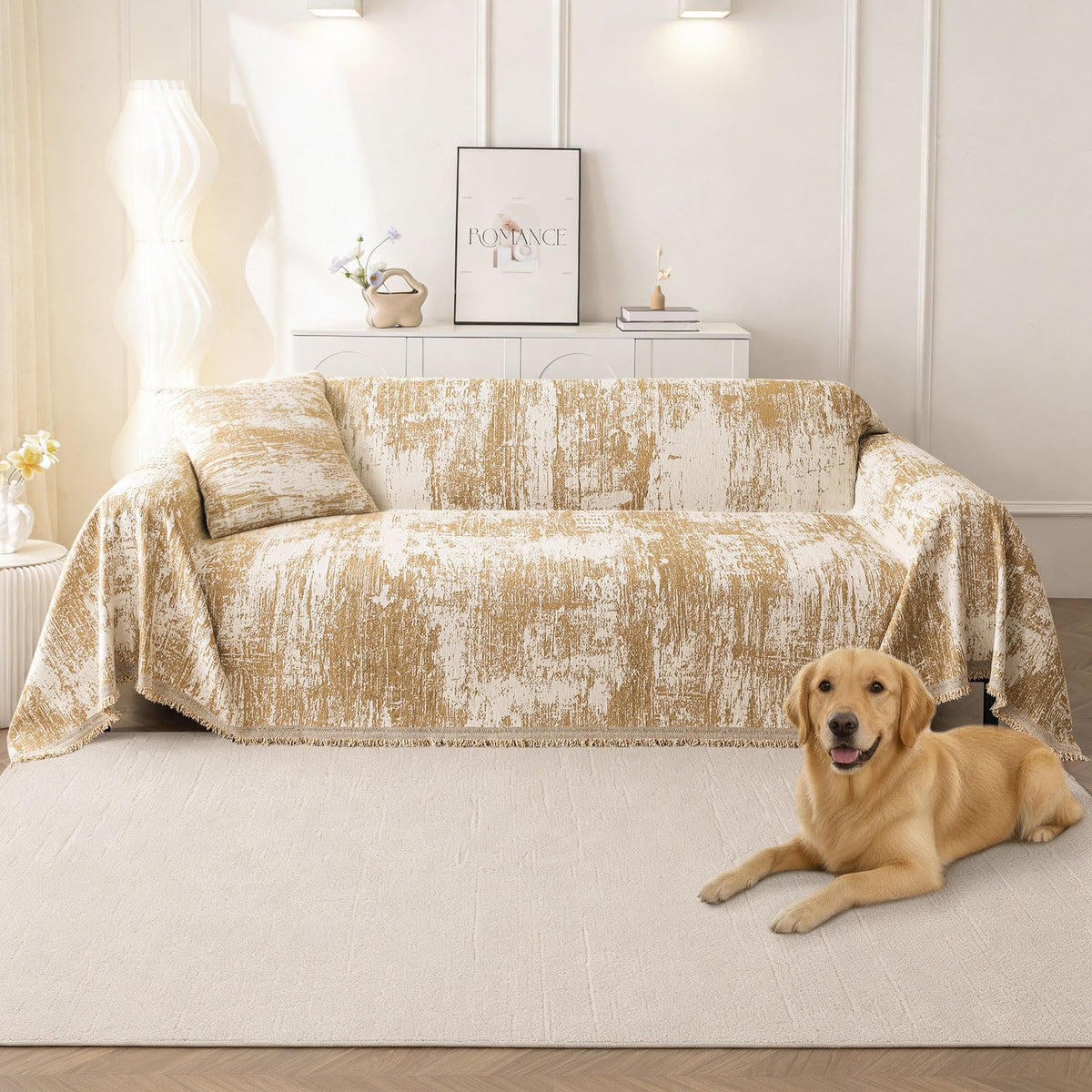 hyha Couch Cover for Dogs, Boho Chenille Sofa Cover for 3 Cushion Couch