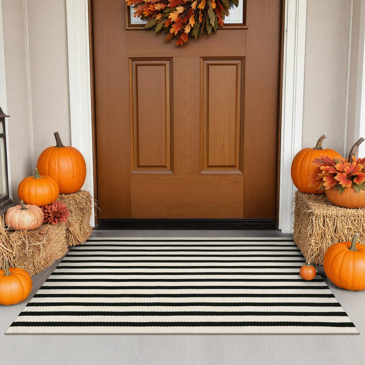 Striped Fall Door Mat 24"x51" Outdoor Rug Cotton Washable Fall Decor