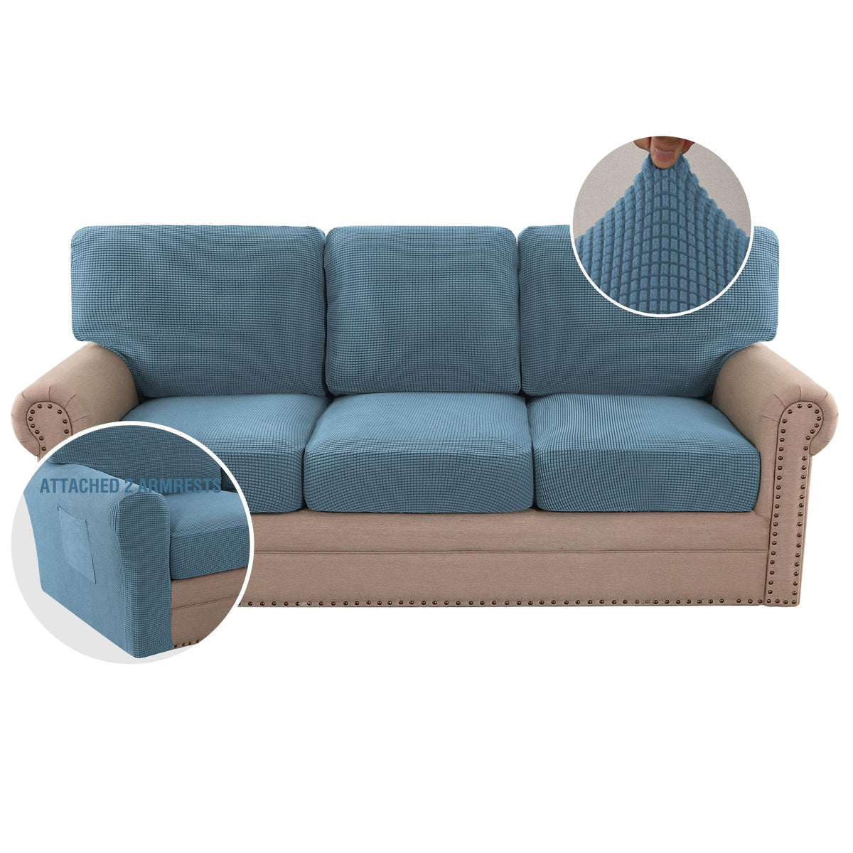 H.VERSAILTEX Multi-Pieces Sofa Covers Stretch Couch Covers Form Fitted Seats and Back Cushions Covers (3 Seat Covers Plus 3 Back Cusion Covers, Bonus 2 Armrest Covers), Sand