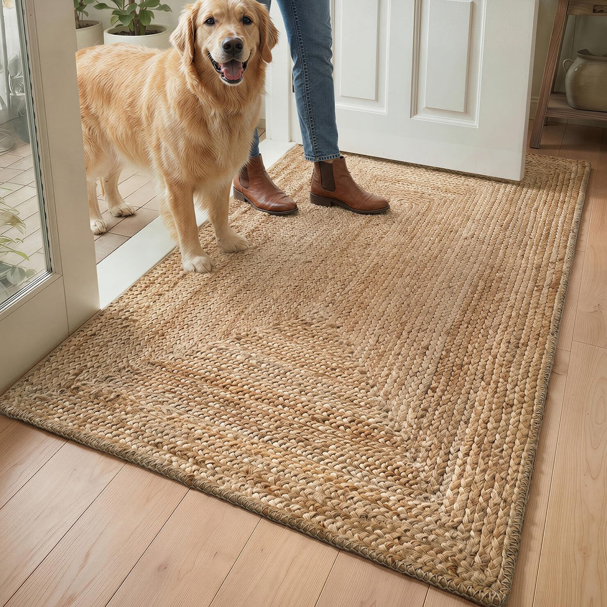 DEXI Jute Door Mat 24x36, Woven Mat for Covered Outside Entry, Light Taupe