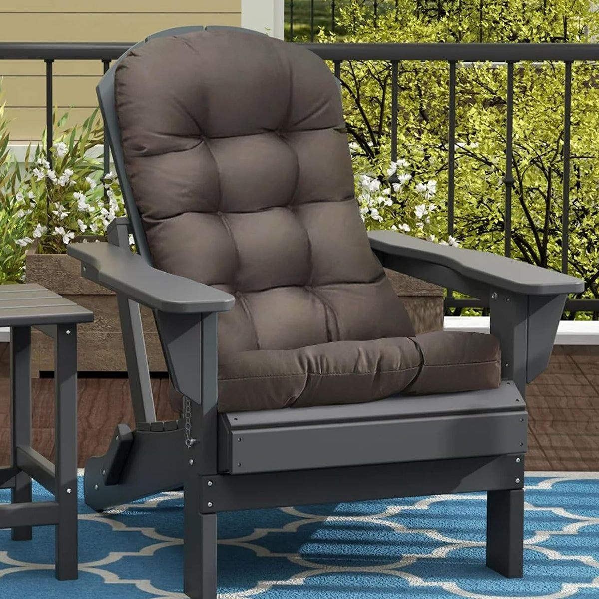 Outdoor Adirondack Chair Cushion Floral One-Pieces Thicked Patio Cushions for Adirondack Chair Waterproof Round Corner High Back Seat Cushions, Green Printing 44"*20"