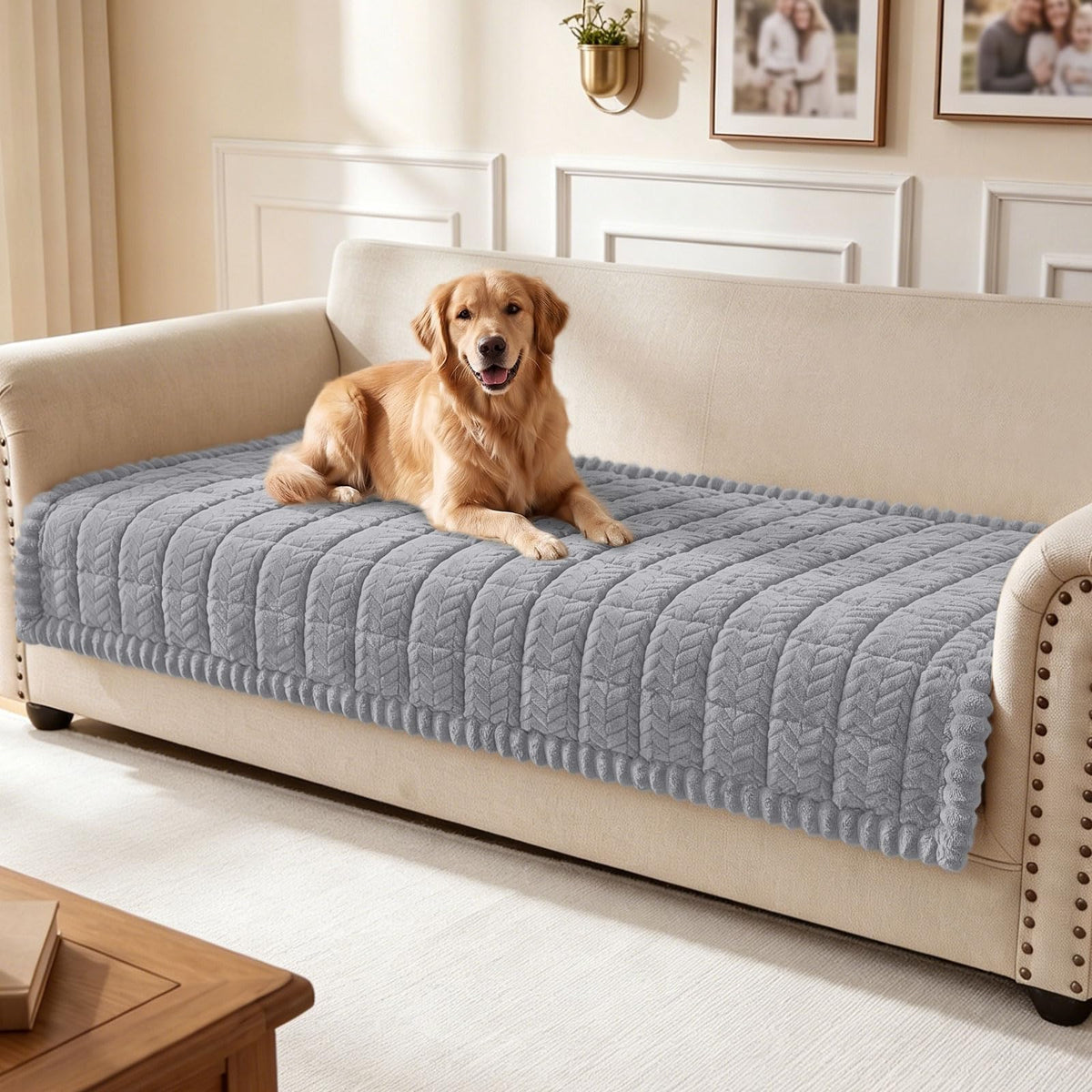 Smiry Couch Cover for Dogs, Non Slip Fuzzy Pet Sofa Covers Washable