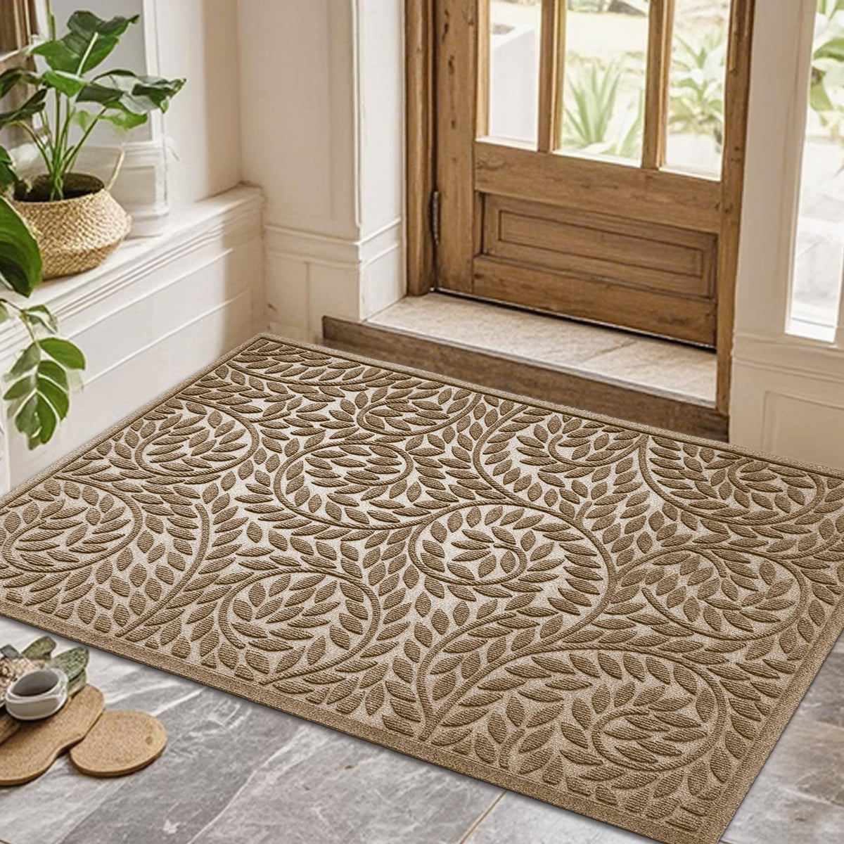 Bulijojo Front Door Mat Entrance,Durable Heavy Duty Welcome Mat,Thick Absorbent Natural Rubber Non Slip Mat,Sturdy Entryway Green, 17"x30"