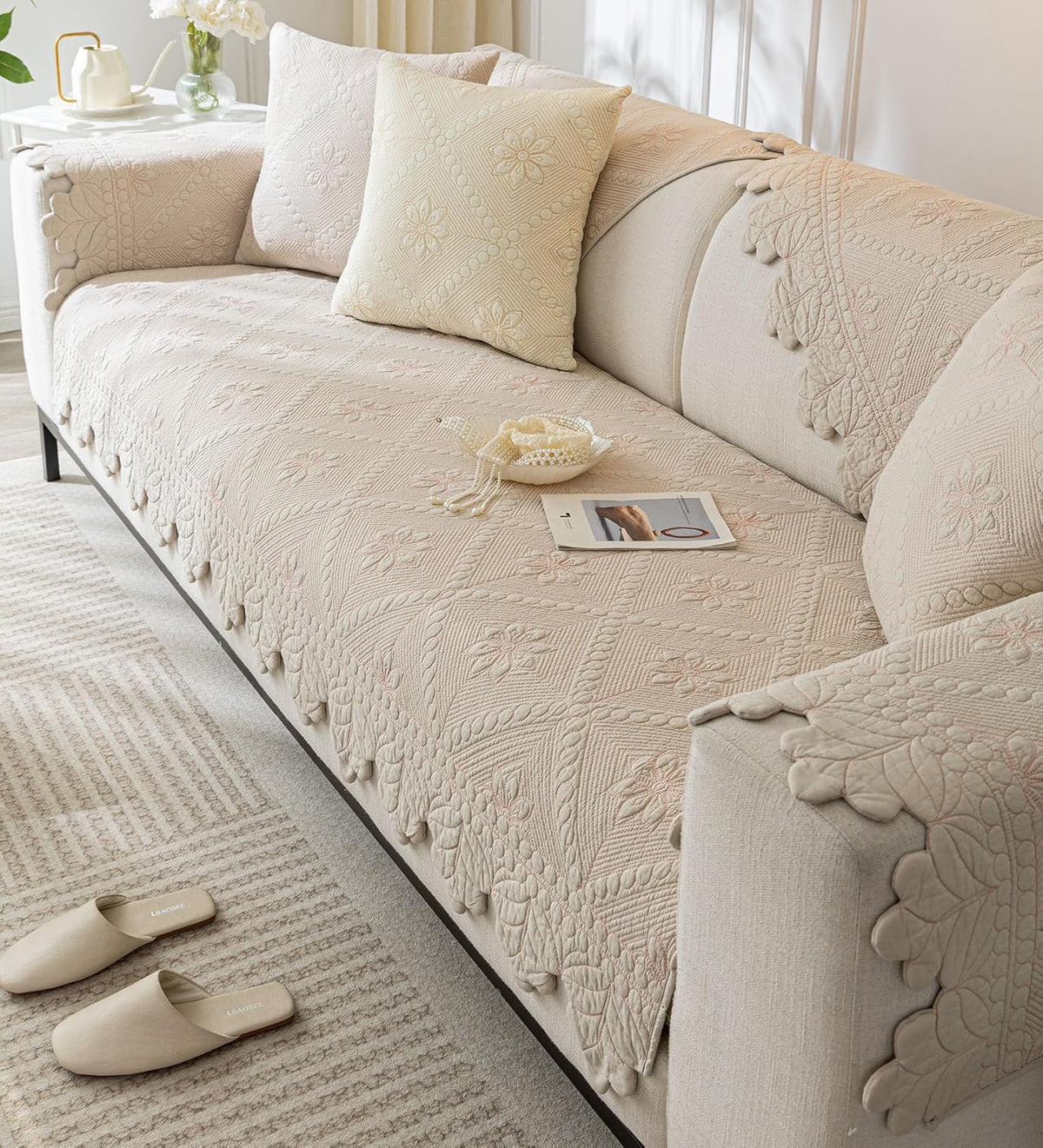 Quilted Couch Covers for Sofa Farmhouse Sofa Covers(Khaki,28"x28")