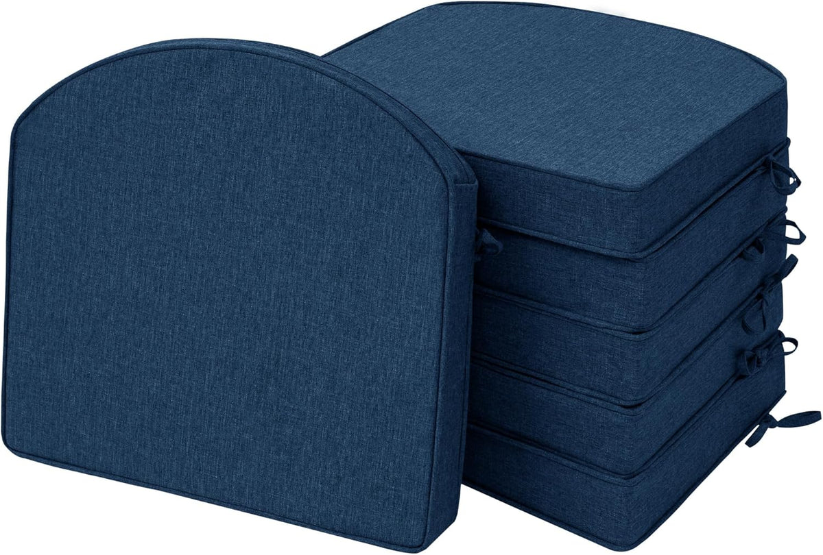 Outdoor Chair Cushions, Fade-Resistant & Water-Resistant, D Shaped Patio Furniture Seat Chair Pads Replacement with Ties, Non-Slip Bottom, Removable Cover, Set of 2, 17 x 16 Inch, Natural