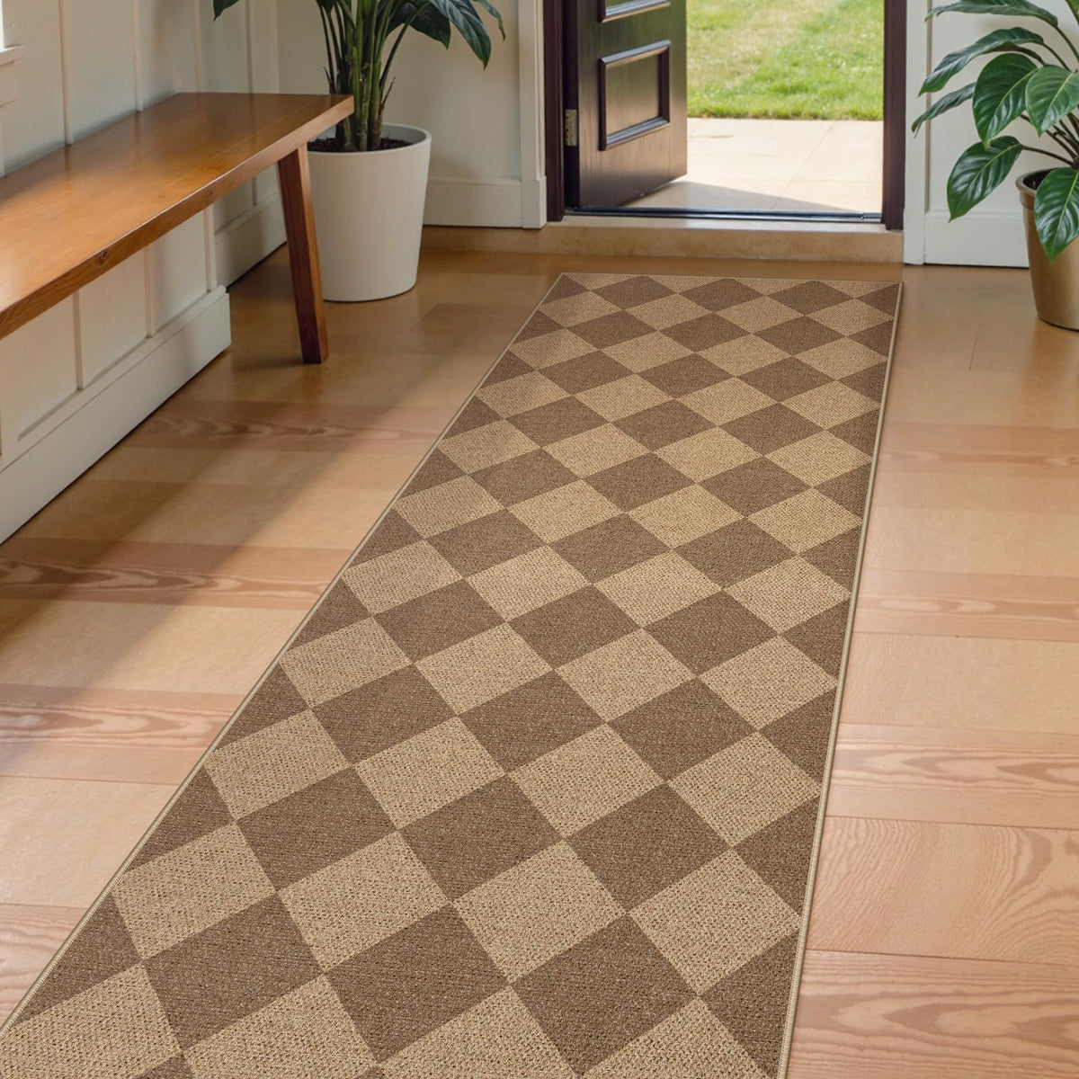 Lahome Checkered Easy Jute 3x5 Entryway Front Porch Rug, Black Diamond Indoor Outdoor Patio Layering Rug, Washable Farmhouse Neutral Non Slip Non Shedding Door Carpet for Backyard Blacony