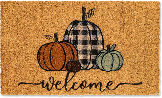 Whaline Fall Door Mats Natural Coir Welcome Doormat Pumpkin Non Slip Farmhouse Rectangle Front Door Rugs Floor Mat for Outdoor Entrance Porch Decor, 16 x 28 Inch
