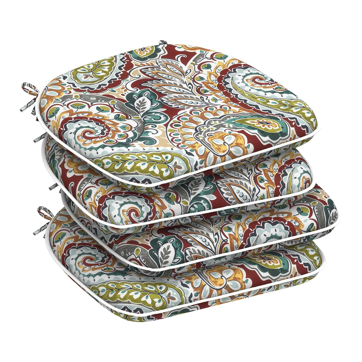 DYTXIII Set of 4 Outdoor Chair Cushions with Ties,Water Repellent Patio Chair Pads 17"x 16" for Outdoor Furniture,Round Corner Seat Cushions for Garden Yard Kitchen Paisley Multi