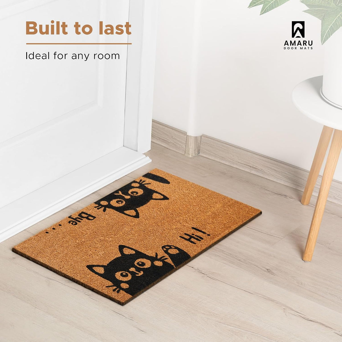 Coir Welcome Mat, Non-Slip, Hi-Bye Cat, 17 x 29 in
