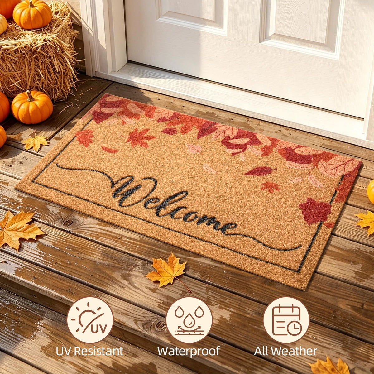 TYUU Fall Door Mat, Welcome Mat for Outdoor Entrance Maple Leaf 17" x 30"
