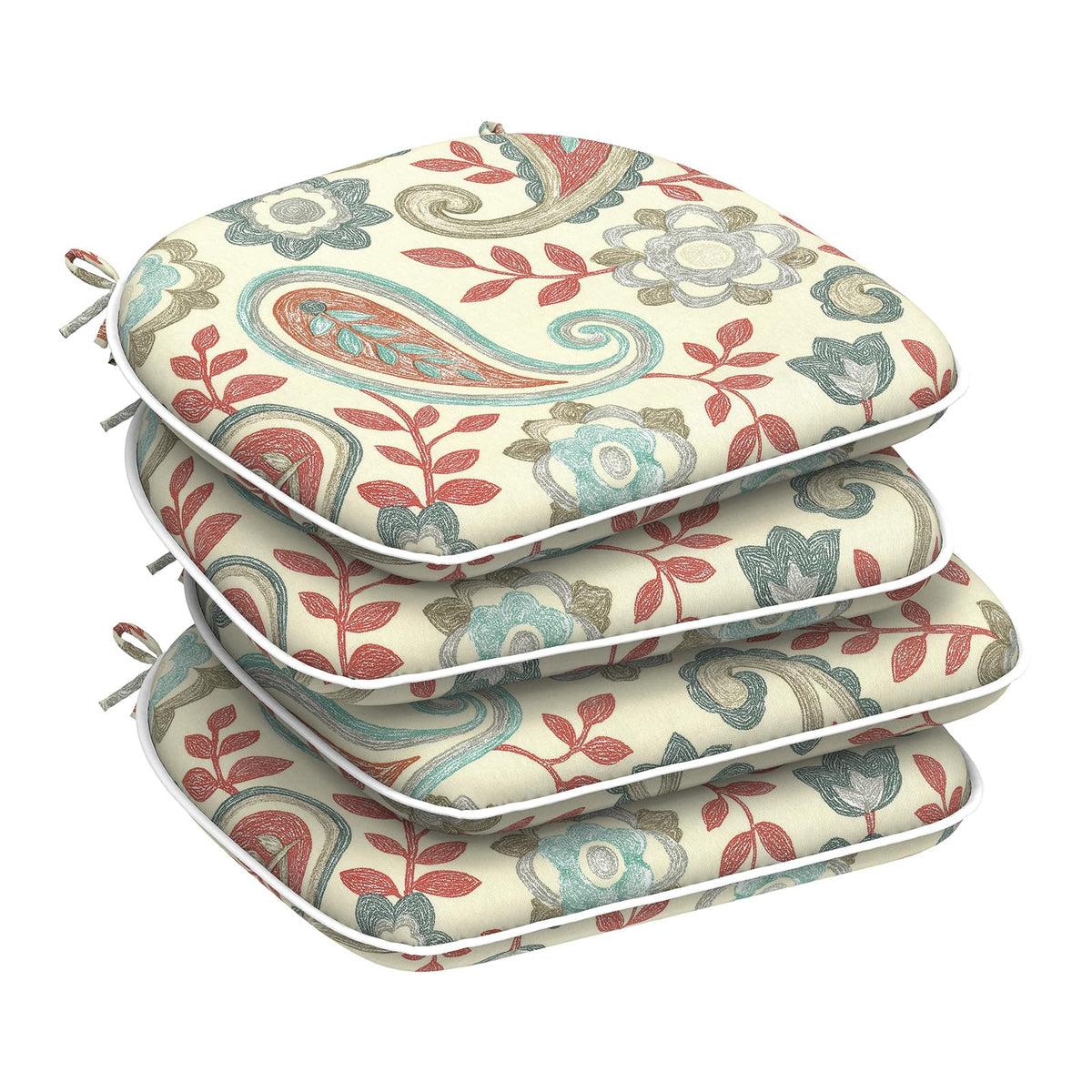 DYTXIII Set of 4 Outdoor Chair Cushions with Ties,Water Repellent Patio Chair Pads 17"x 16" for Outdoor Furniture,Round Corner Seat Cushions for Garden Yard Kitchen Paisley Multi