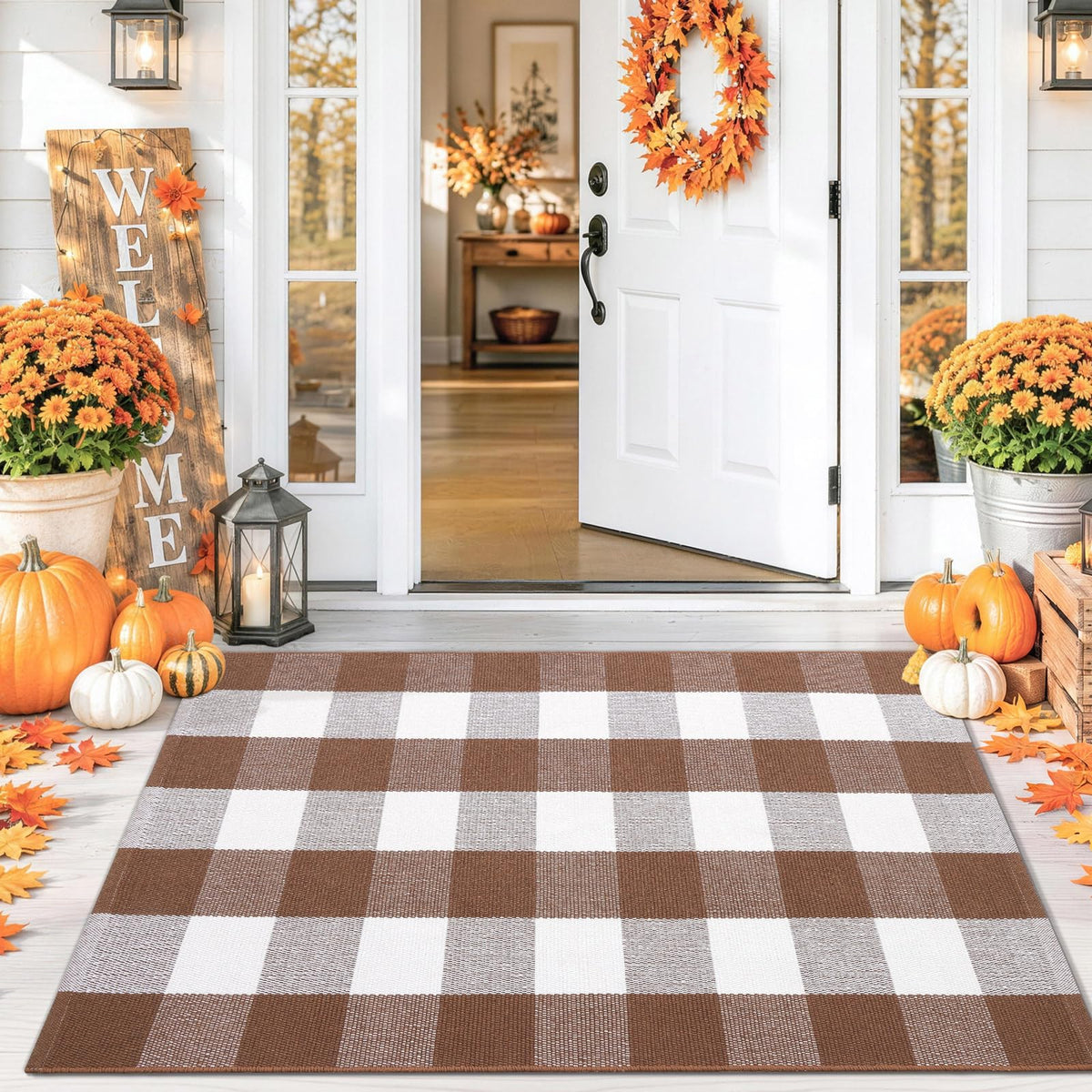 Smiry Black and White Striped Entryway Rug, Front Door Mat and Porch Decor