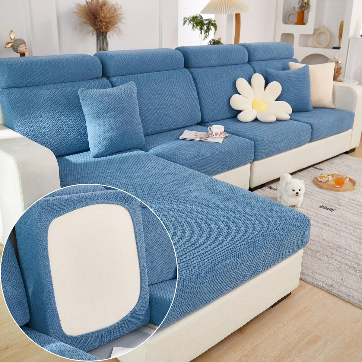 Yoovat Couch Cushion Covers for Sofa Couch Covers Wear-Resistant Universal Sofa Cover Washable Stretch for Sectional Slipcovers (Texture-Light Gray,Large Single Seat Cover)