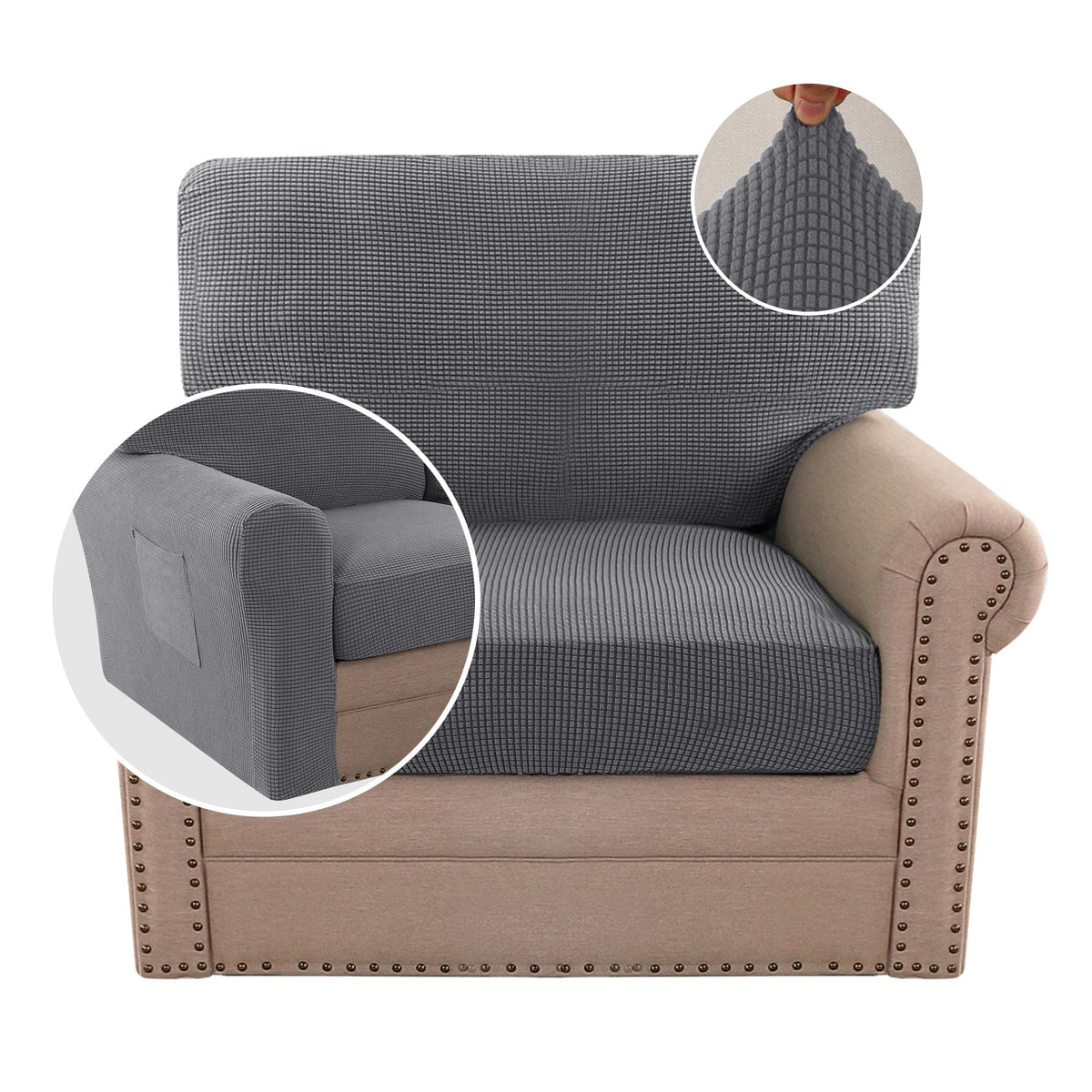 H.VERSAILTEX Multi-Pieces Sofa Covers Stretch Couch Covers Form Fitted Seats and Back Cushions Covers (3 Seat Covers Plus 3 Back Cusion Covers, Bonus 2 Armrest Covers), Sand
