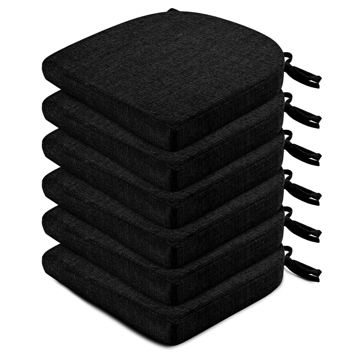 Wellsin Chair Cushions for Dining Chairs 6 Pack - Kitchen Chair Cushions with Ties and Non-Slip Backing - Dining Chair Pads 16"X16"X2", Dark Gray