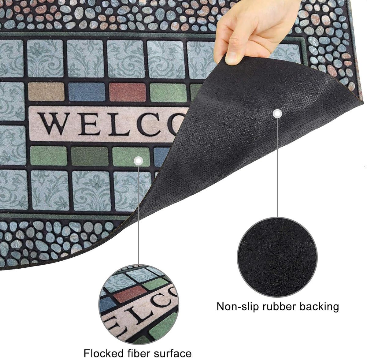 CHICHIC Rectangle Entrance Door Mat Large 18 x 30 Inch Entry Way High Traffic Area Doormat Front Door Rugs Outdoors Heavy Duty Welcome Mat, Non Slip Rubber Back Low Profile for Garage