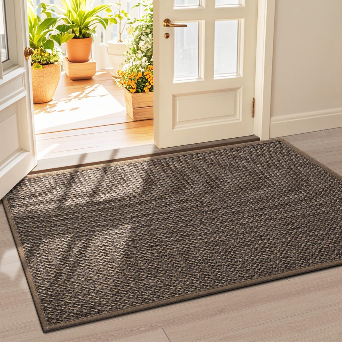 LEKEEPGO Door Mat 17"x29", Non Slip Washable Indoor Door Mat, Khaki