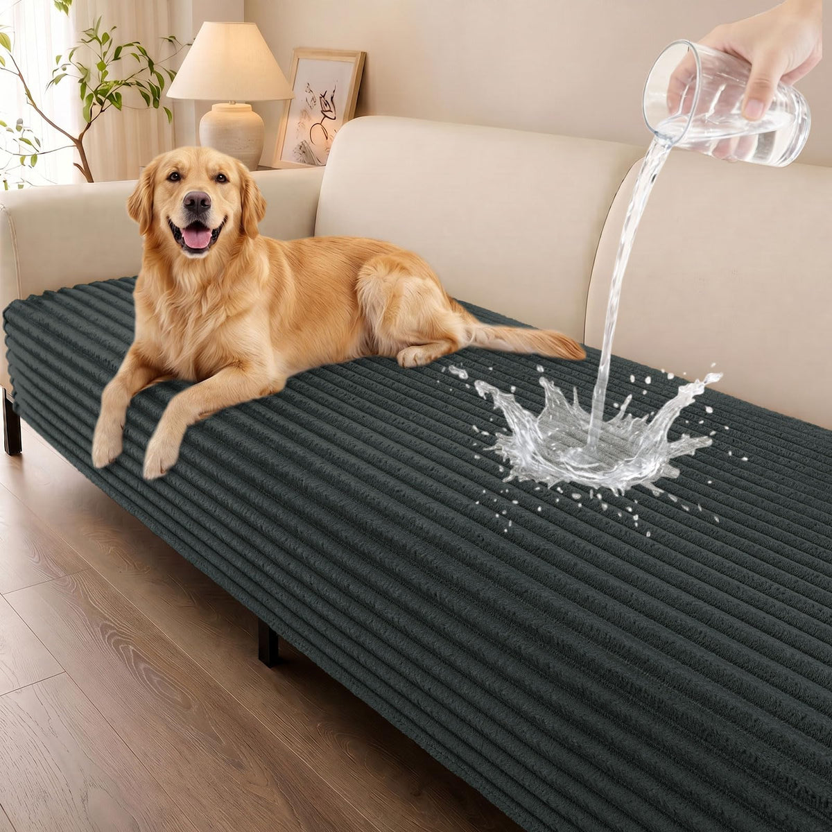 Smiry Waterproof Couch Cover for Dogs, Washable Non Slip Plush Protector